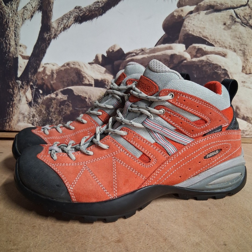 Asolo Womens Waterproof Hiking Boots Orange Grey Suede Mesh Sz 6 EU 37.5